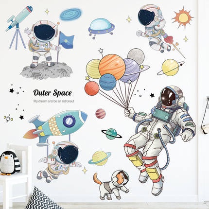 Nobleflyingwuxianghj78 Adesivos De Parede Dos Desenhos Animados Criativo Astronauta Piloto Nave Espacial UFO Espaço Plan
