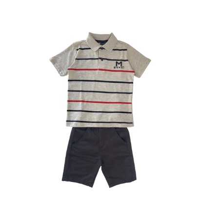 Conjunto Menino Brandili Mundi Camiseta Polo Listrada e Bermuda Sarja Cinza - Tamanho 4