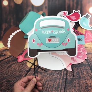 KIT 10 PLAQUINHAS RECÉM CASADOS PARA SELFIE NO PALITO em Oferta na Shopee