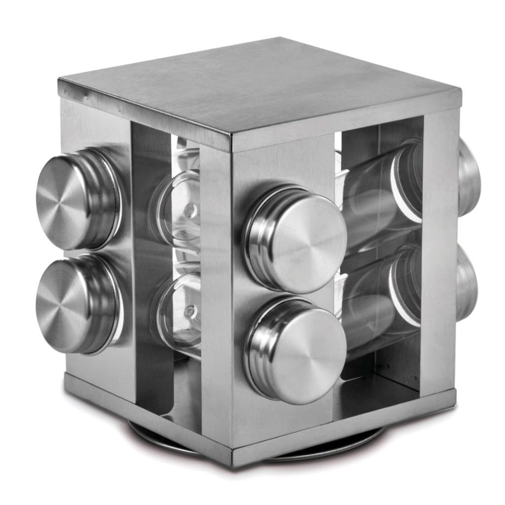 Porta Tempero Condimento Aco Inox 08 Potes Suporte Giratorio Mimo Style
