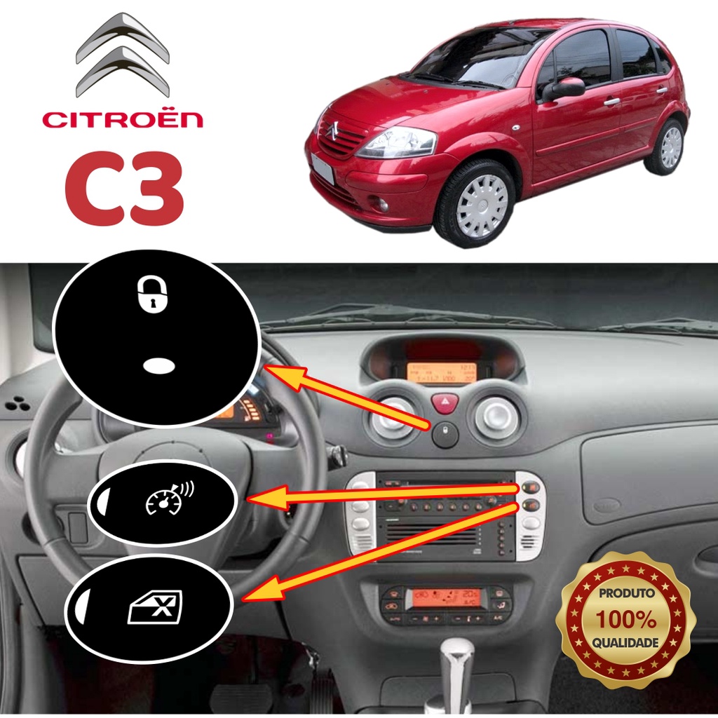 Botão do Painel do Citroen C3 | Kit Adesivos para restauração dos 3 botões