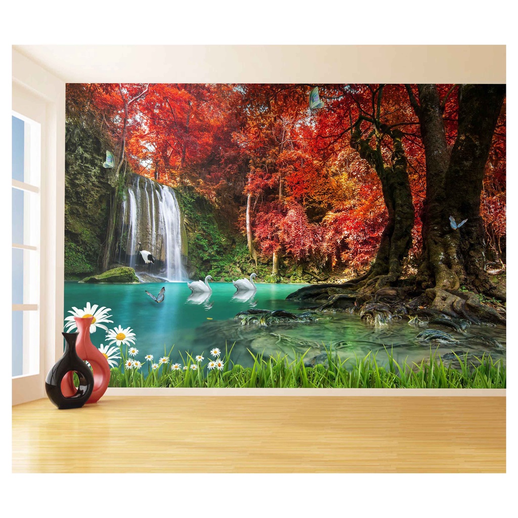 papel de parede Cachoeiras Animais pássaros 3D m² XCH03