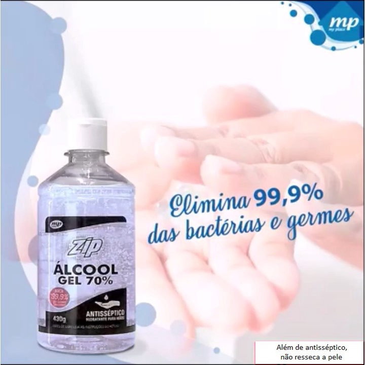 Álcool Gel Antisséptico Zip 430g / Hidrata e não resseca a pele