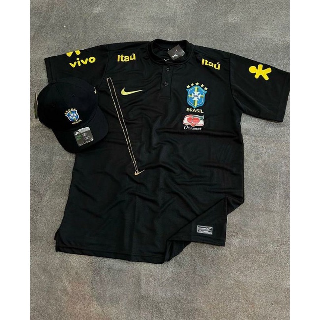 Camiseta de time brasil preto treino 2022 lançamento nova