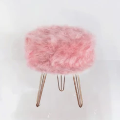 Puf, Puff Para Sala E Hall De Entrada Redondo Pelúcia Rosê Pés de Ferro Rose gold