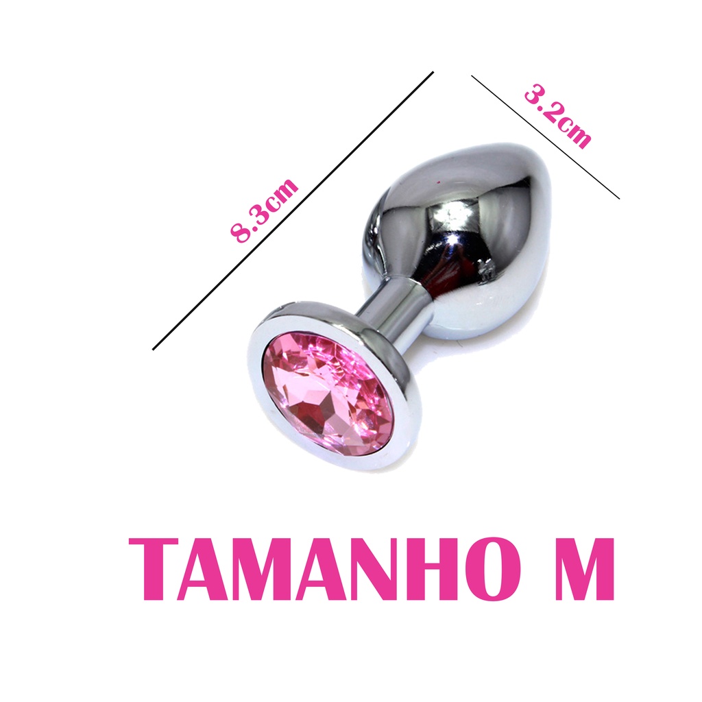 Plug Anal em Aço inox Tamanho M 8.3cm Polido com Detalhe de Joia na Base GS-39 M