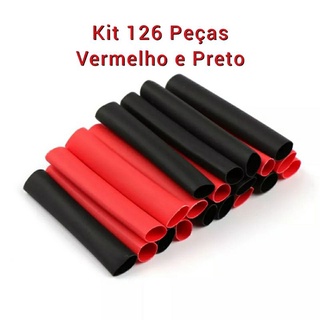 Kit Espaguete Tubo Termo Retrátil 126 Peças Vermelho e Preto