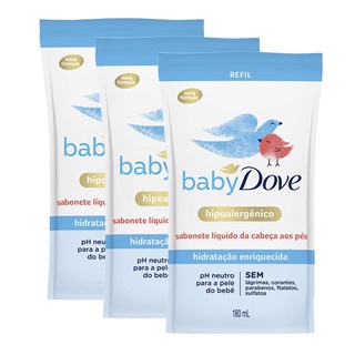 Kit 3 Refil Sabonete Líquido Baby Dove Hidratação Enriquecida 180 ml em Oferta na Shopee