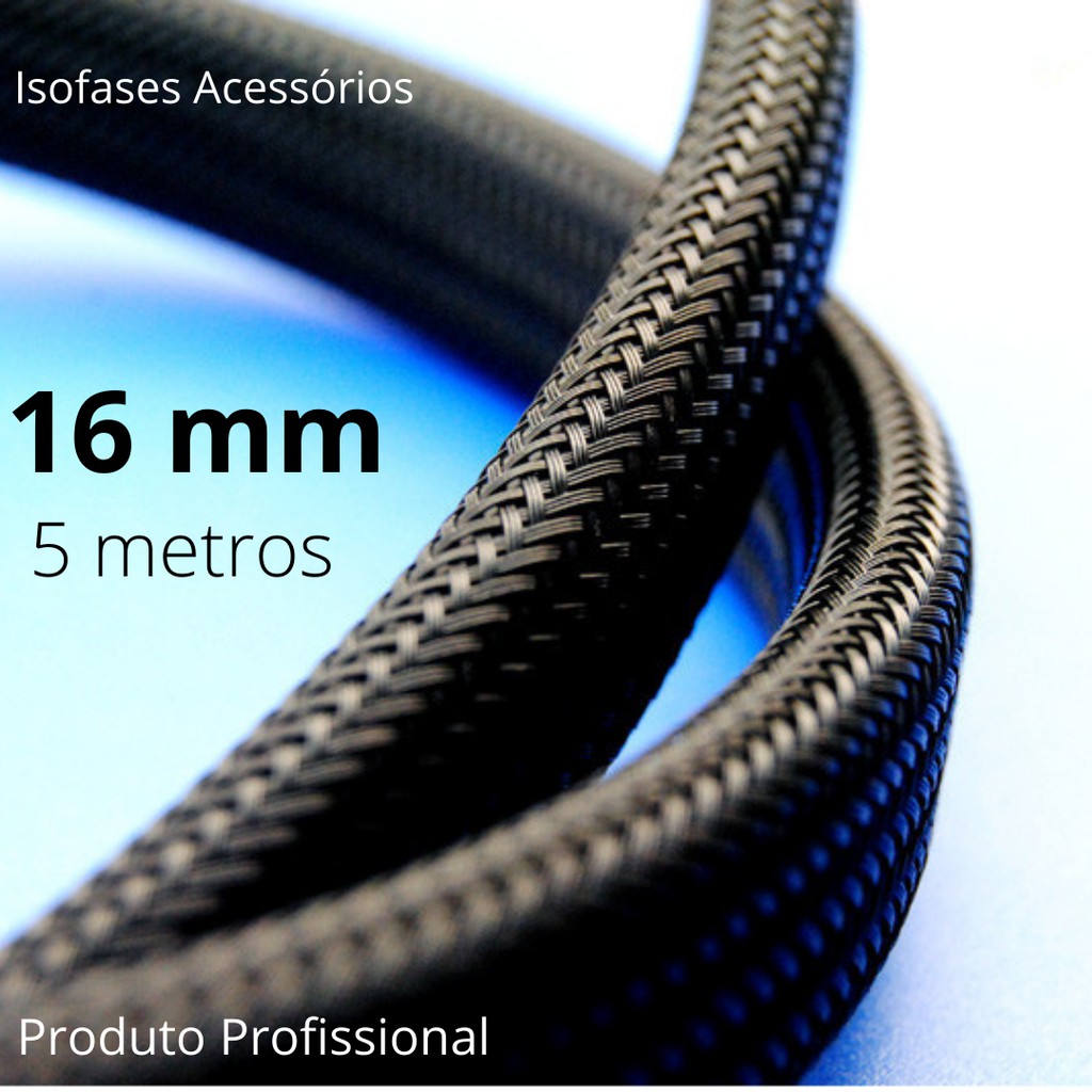 Malha expansível 16MM diâmetro interno x 5 metros. Profissional anti-chamas, solução inteligente e de fácil aplicação em cabos, chicotes elétricos e mangueiras em geral. Isofases isolação de fases elétricas.