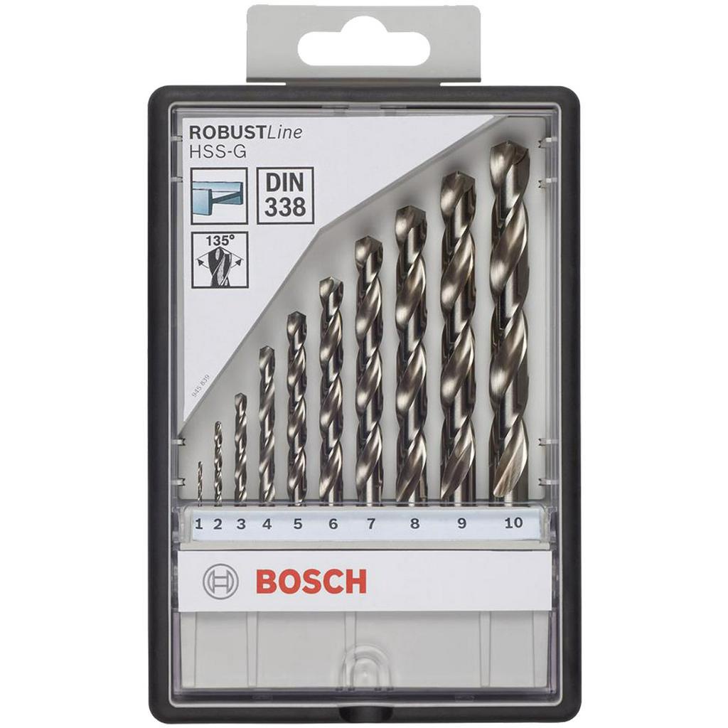 Jogo Brocas para Metal 1 a 10mm Bosch Robust Line HSS-G 10 Pç - Home & Living