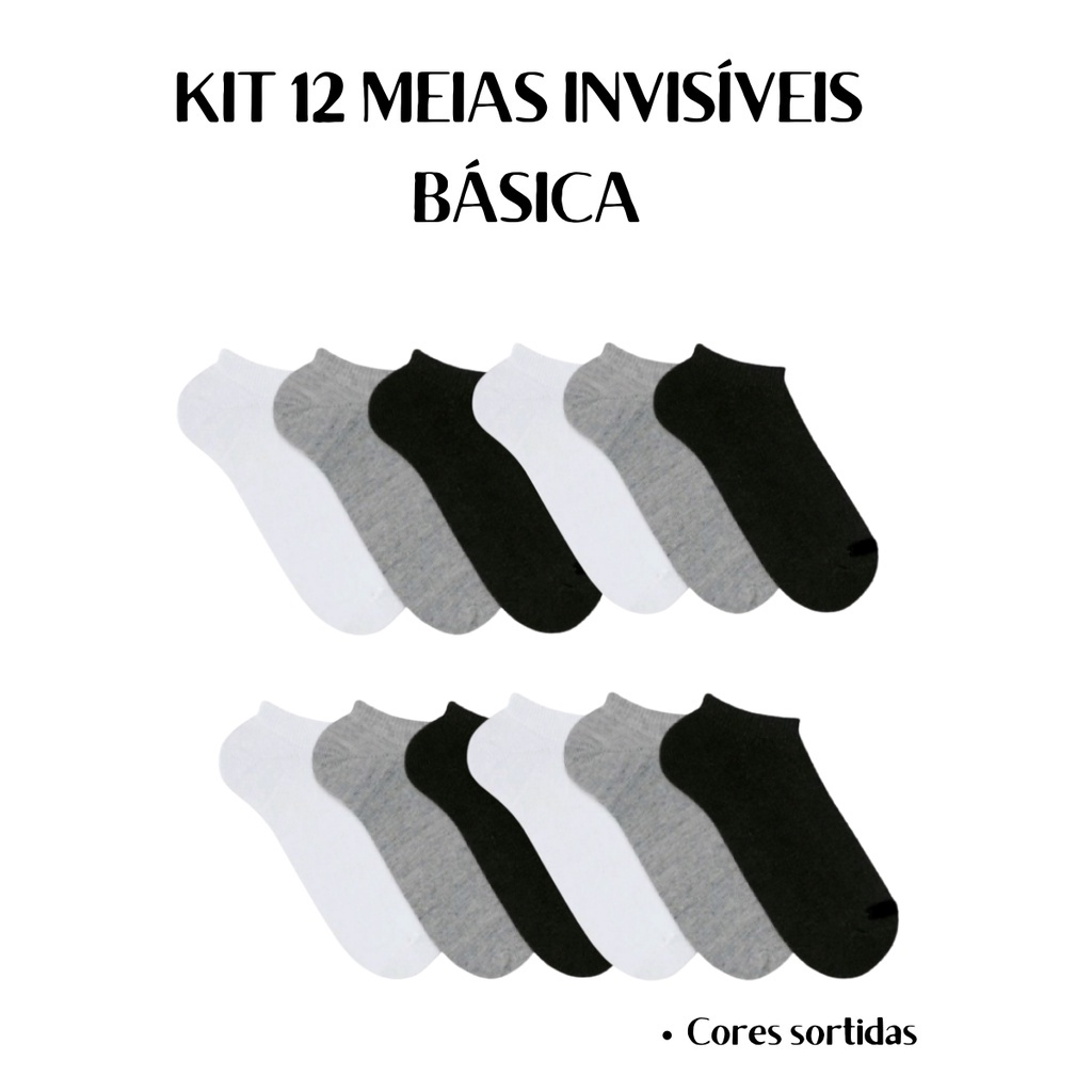 Kit Meias 12 Pares Cano Invisível Basica 39/43 Soquete Nova em Oferta na Shopee