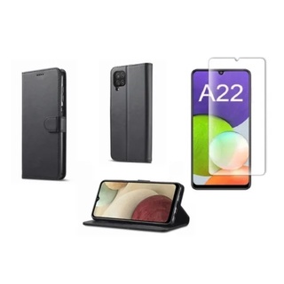 Capa Capinha Carteira Flip + Película de Vidro Samsung Galaxy A22 4G
