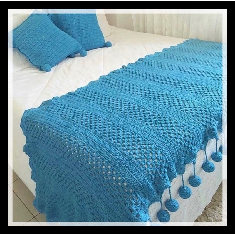 manta e travesseiro crochê/ macramê para cama ou sofá | Shopee Brasil