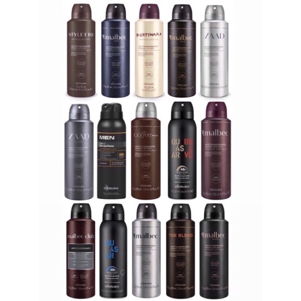 Desodorante Aerossol Masculino O Boticário Várias Opções Malbec Arbo Quasar Coffee Man Styletto Men Uomini Zaad Portinari Horizonte The Blend