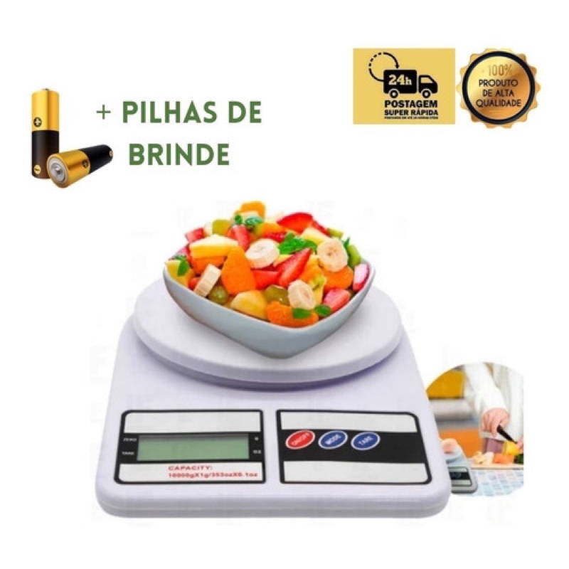 Balança Digital De Cozinha 1g À 10kg Alta Precisão com 2 Pilhas AA Baixo consumo de energia