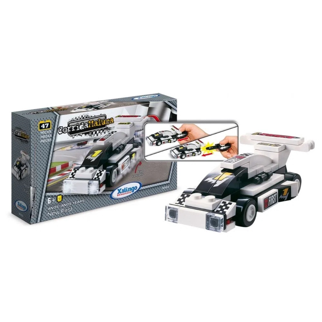 Carrinho de Brinquedo Blocos de Montar Corrida Maluca New First 47 Peças Xalingo - 1015.4 em Oferta na Shopee