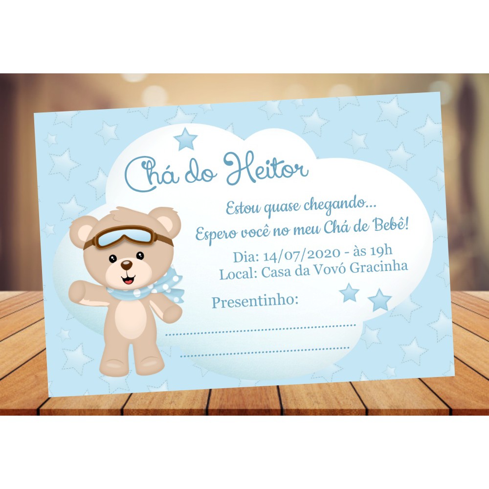 Convite Ursinho Aviador - Quantidade a escolher em Oferta na Shopee