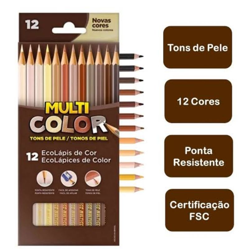 Lapis de cor  multicolor 12 cores Tons de Pele