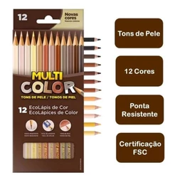 Lapis de cor multicolor 12 cores Tons de Pele