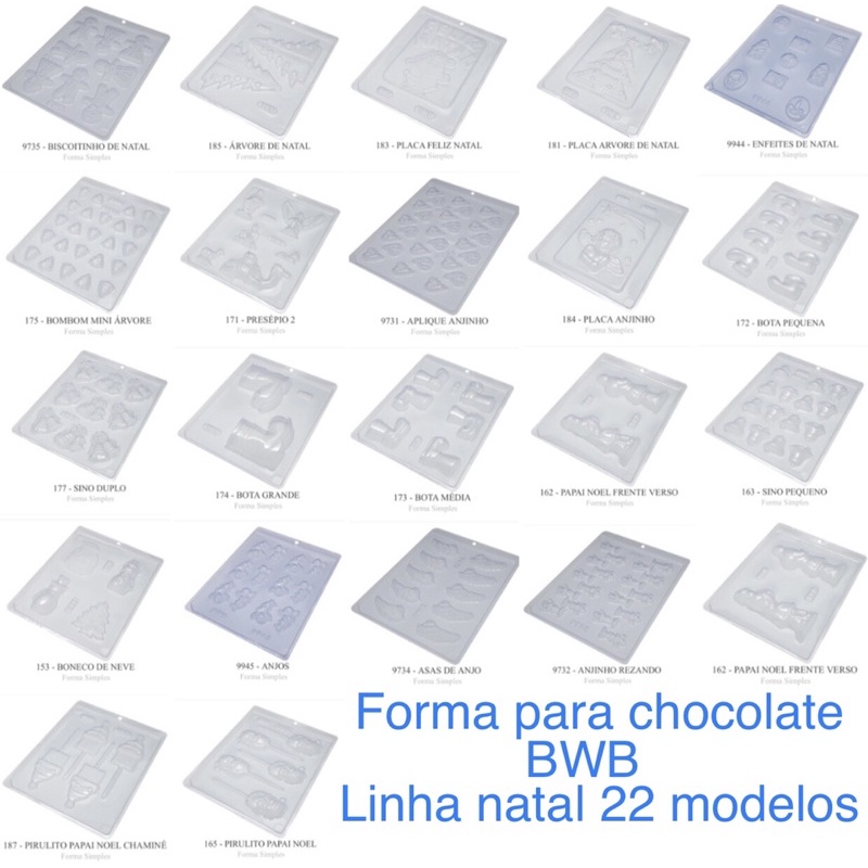 forma para chocolate BWB simples linha natal natalinos papai Noel 22 modelos a escolha