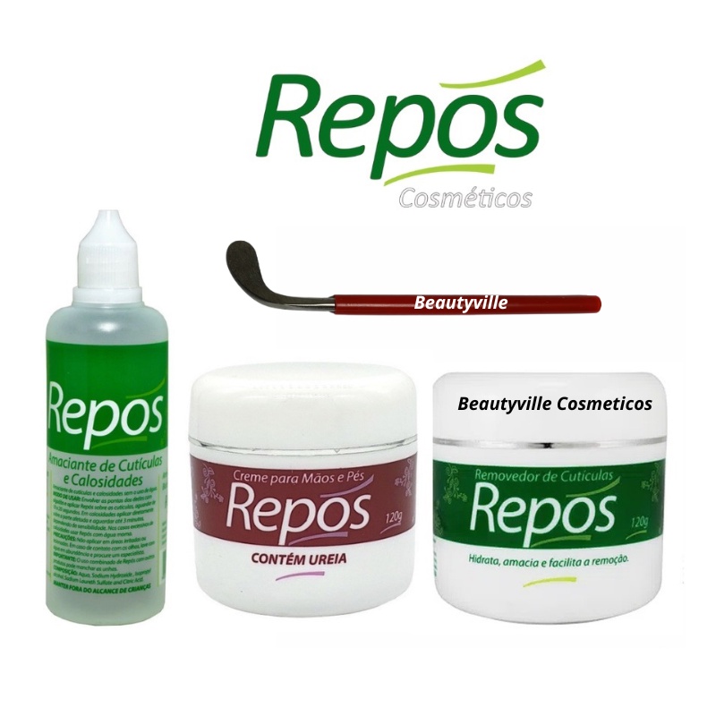 Kit Plastica e Spa dos Pés Repos - Amaciante 150ml + Ureia 120gr + Creme 120gr + Espatula Machadinha