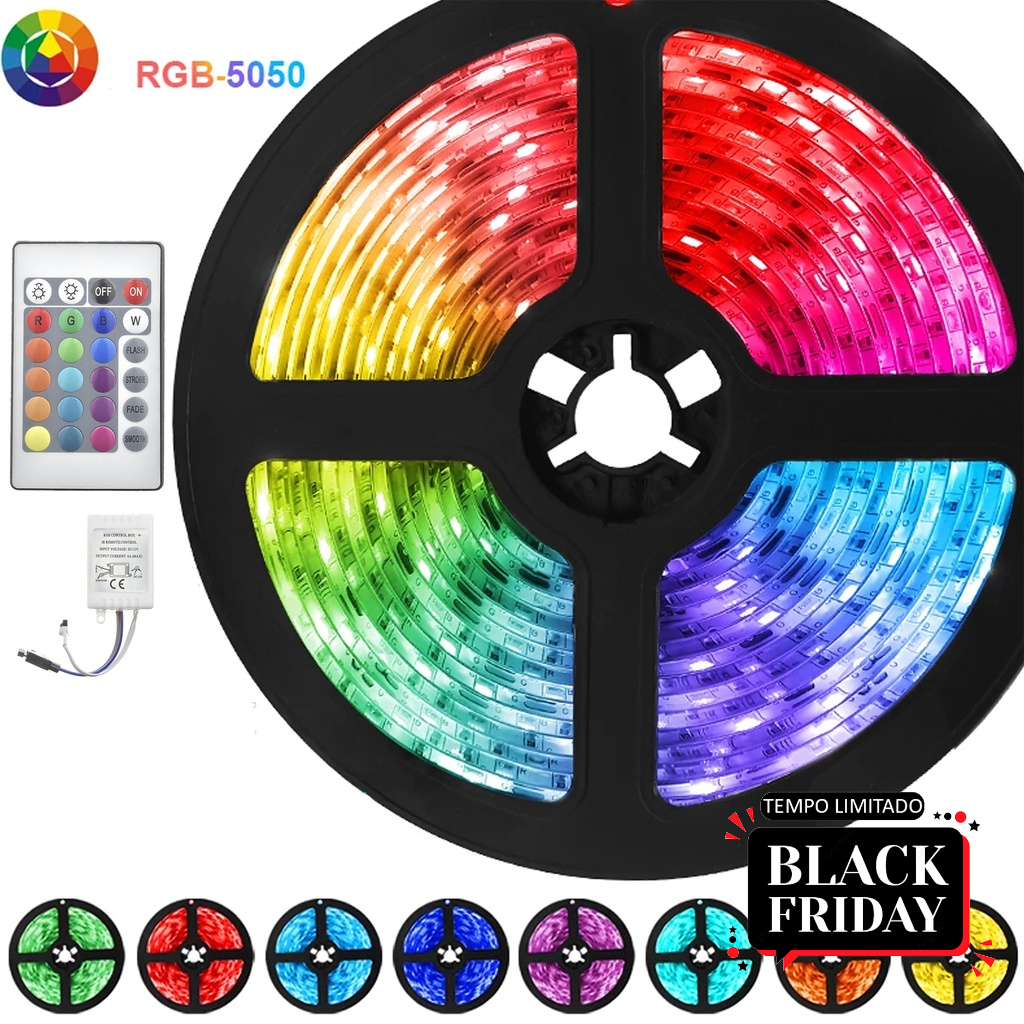 Fita De Led Colorida Rgb Com Controle Cores Ip A Prova D Gua Escorrega O Pre O