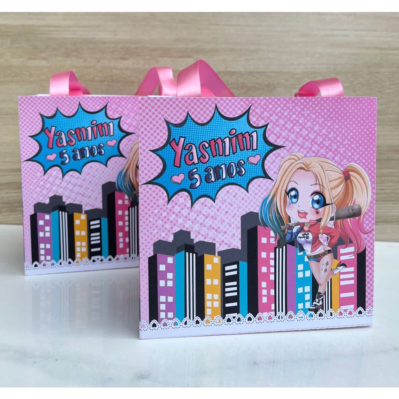 Sacolinha Personalizada Arlequina | Sacolinha | Lembrancinha Aniversário PEGUE E MONTE