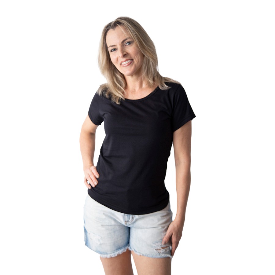 Kit 3 blusas femininas atacado baby look PRETAS fio 30 algodão penteado básicas sem estampa