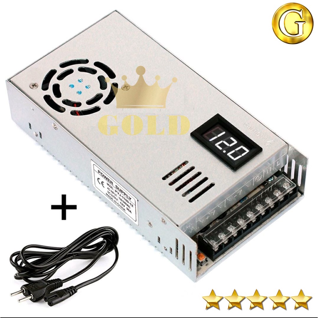 Fonte Automotiva Chaveada 13,8 V 90 Amperes + Extensão Cabo 110v / 220v Com Voltímetro 90A 1200W