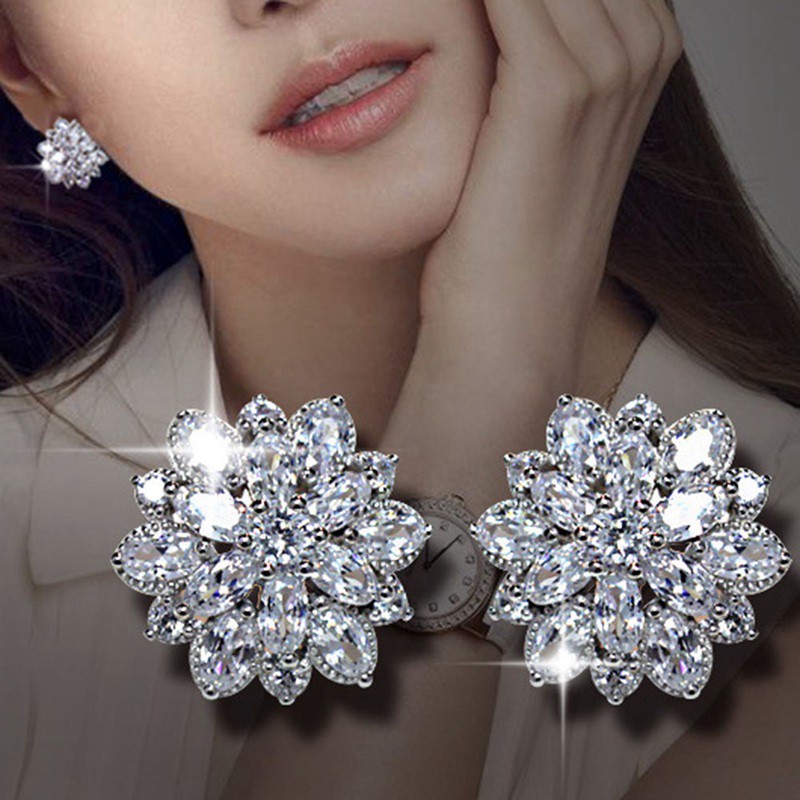 925 Sterling Silver Natural Pedra Preciosa Completa Diamante Aaa Cz Floco De Neve Brincos Do Parafuso Prisioneiro em Oferta na Shopee
