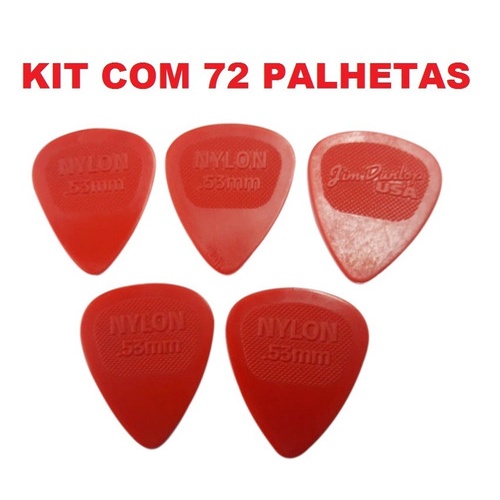 Kit Com 72 Palheta Nylon  0.53mm Jim Dunlop Vermelha