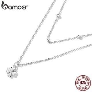 Bamoer Colar De Pingente De Prata 925 Clover Camada Dupla Pattren Moda Jóias Para Mulheres Meninas Presente