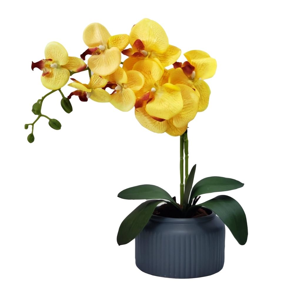 Arranjo de Orquídea flor artificial no vaso - Amarela | Shopee Brasil