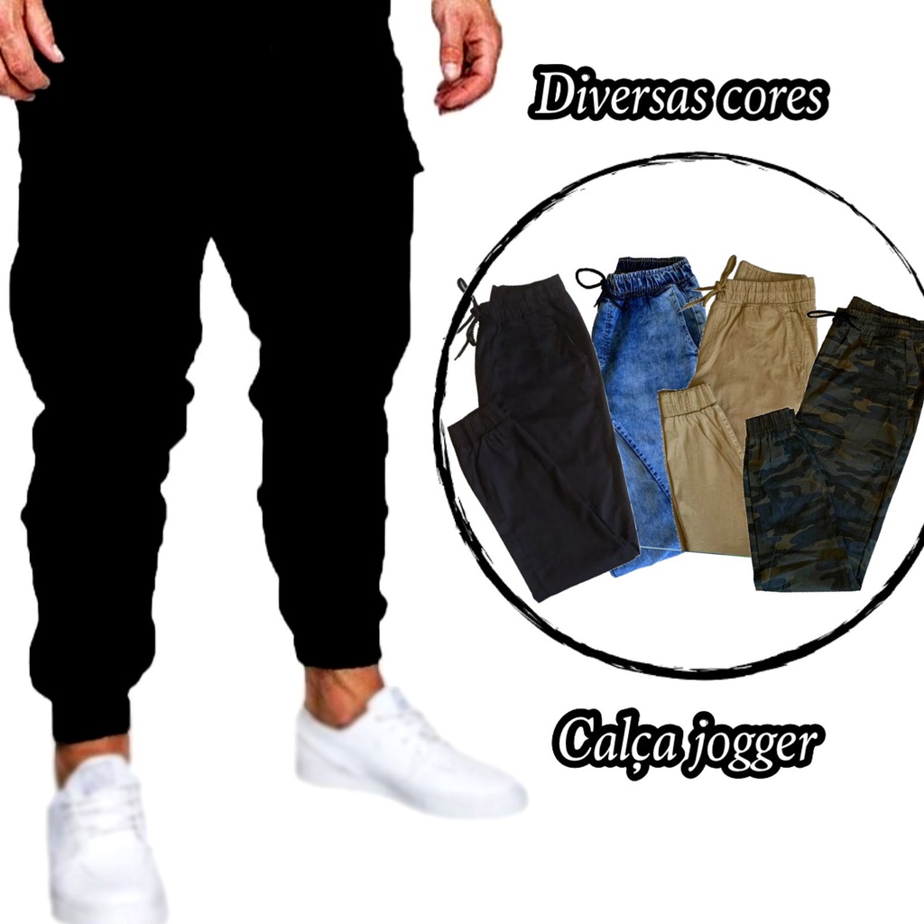 Calça Jogger Masculina Sarja com elástico