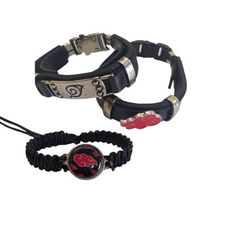 Pulseira Naruto de couro sintético vila da folha e Akatsuki nuvem vermelha