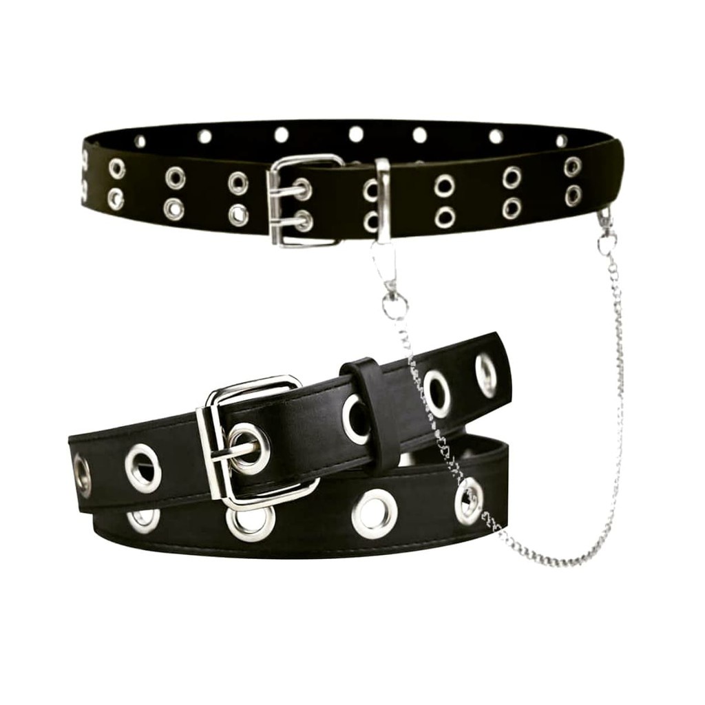 Cinto ilhós duplo com corrente + Cinto único. E-girl, Cosplay, K-pop, Metal e Ghotic. em Oferta na Shopee
