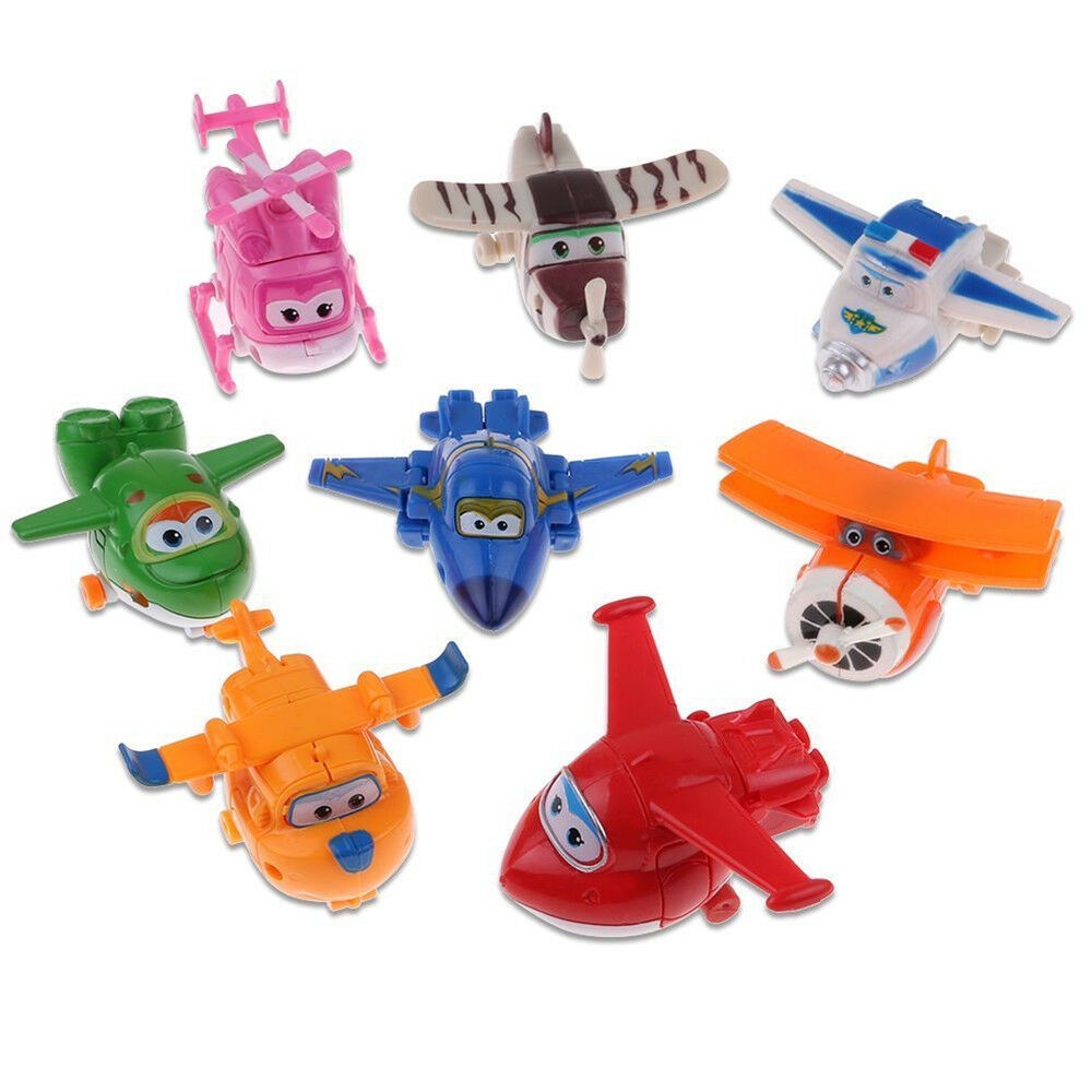 8 pcs super wing airplane toy super wing deformation airplane robot action doll toy