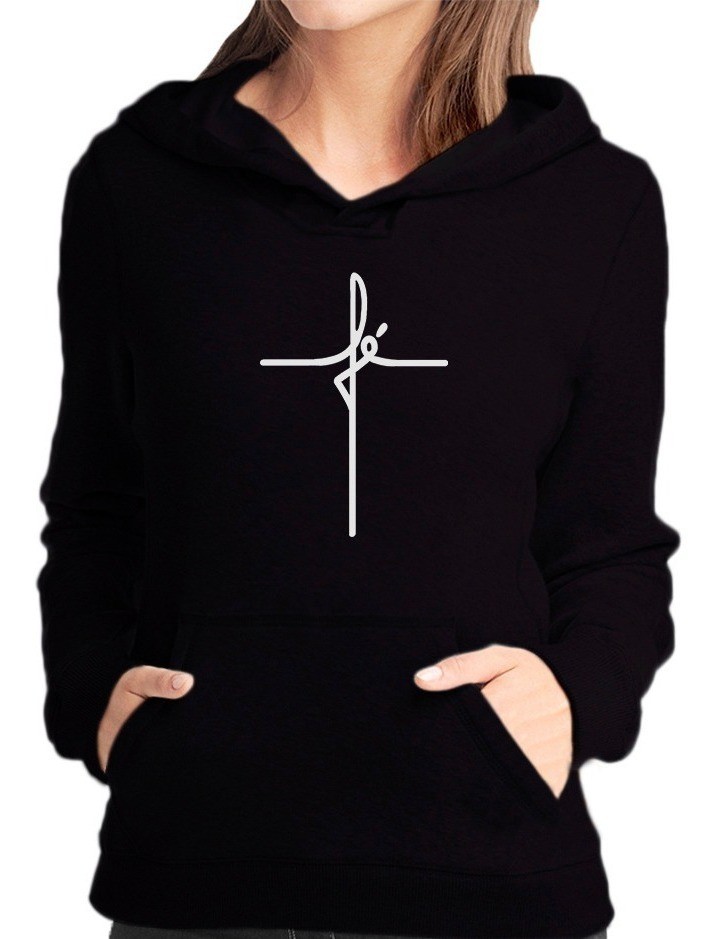 Blusa de frio moletom canguru unissex capuz bolso fé