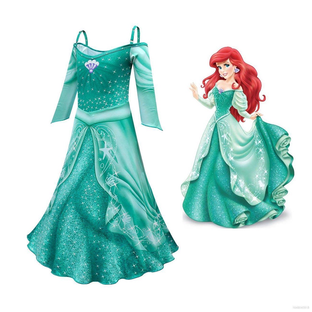 Ouba Princesa Disney Ariel Cosplay A Pequena Sereia Vestido Longo Saia De Manga Curta Para