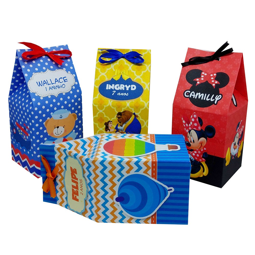 10 Caixinhas Milk Personalizadas para Festas com Fitinha de Cetim