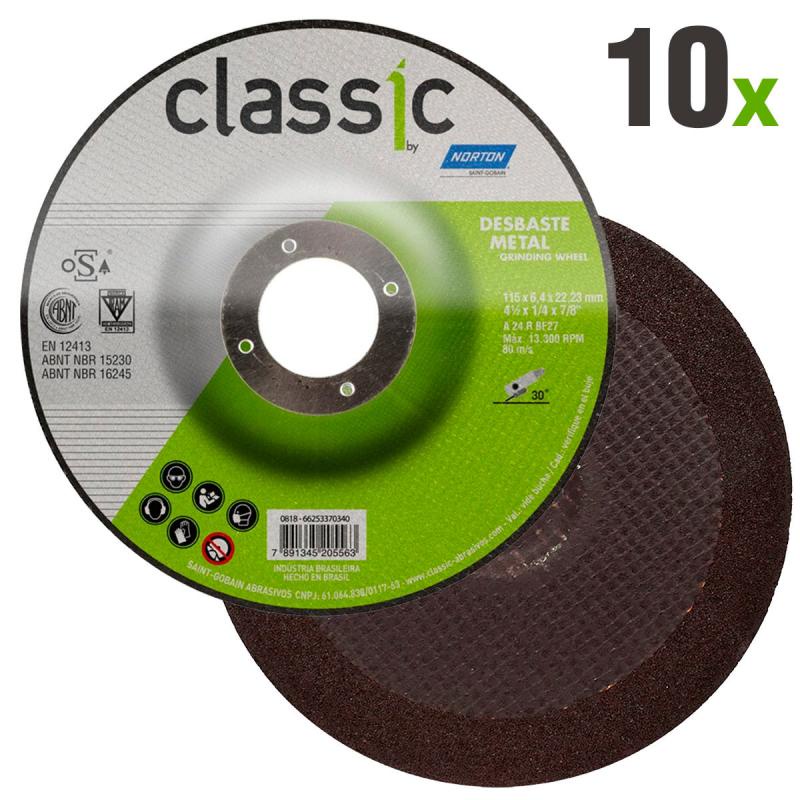 Disco de Desbaste Metal 4.1/2 POL x 6,4 MM Furo 7/8 POL Classic Kit 10 Peças NORTON em Oferta na Shopee