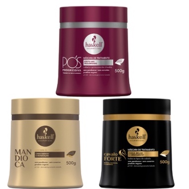 Kit Haskell Máscaras Cavalo Forte Mandioca Pós Progressiva 500g Cronograma Capilar