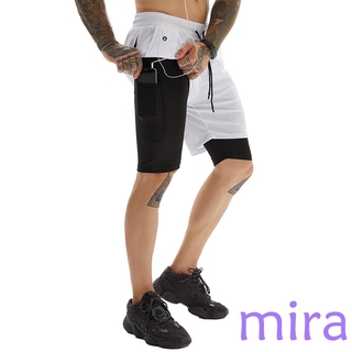 _ Shorts De Corrida Masculino 2 Em 1 Com Bolso Para 