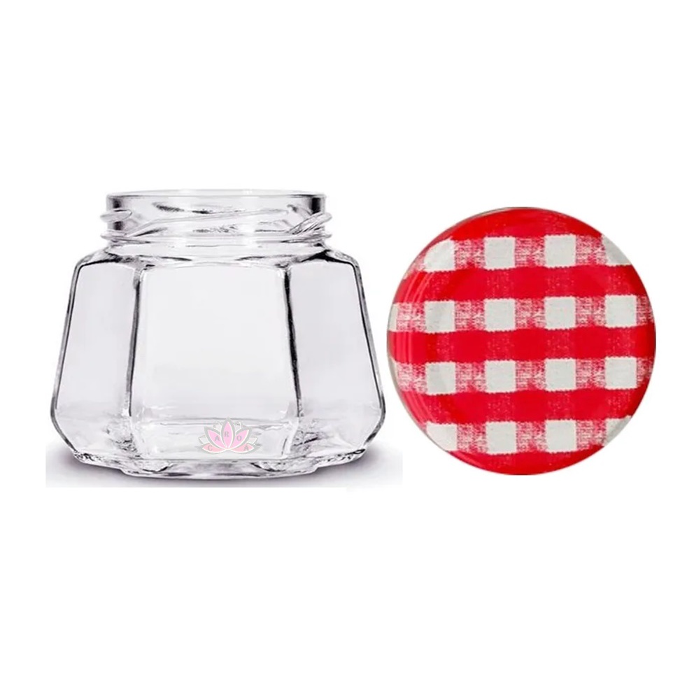 kit 03 Pote vidro sextavado 287ml com tampa