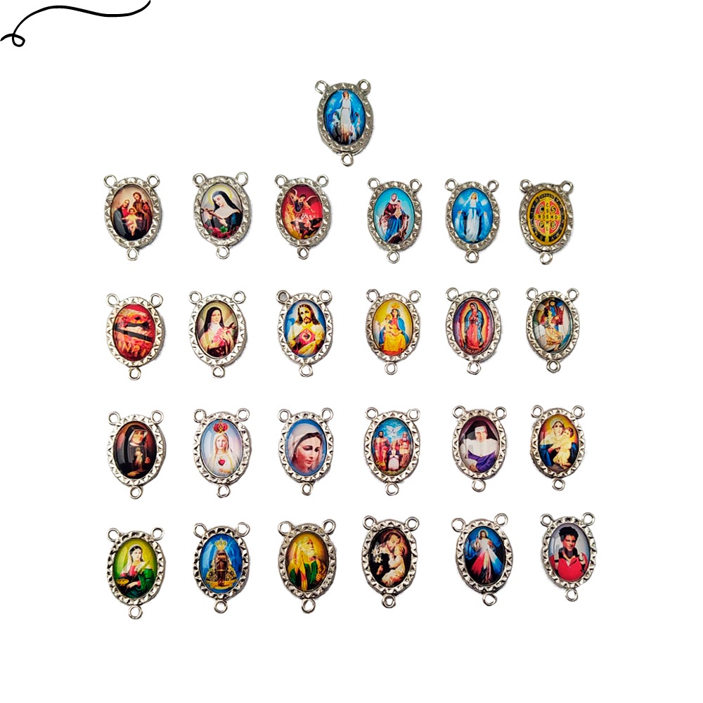 30 Entremeios Resinados Uma Face Prata/ Níquel Para Fazer Terço Escolha o Santo de Devoção em Oferta na Shopee