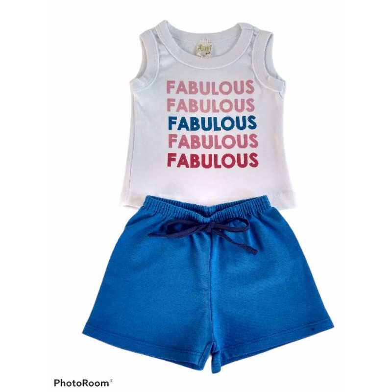 Conjunto infantil feminina Fabulous camiseta regata e short moleton