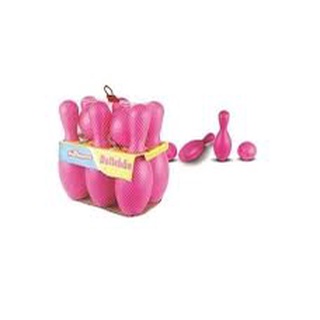 Jogo de Boliche Brinquedo Infantil Bolichão Pino 30 cm c/02 Bolinhas Rosa.