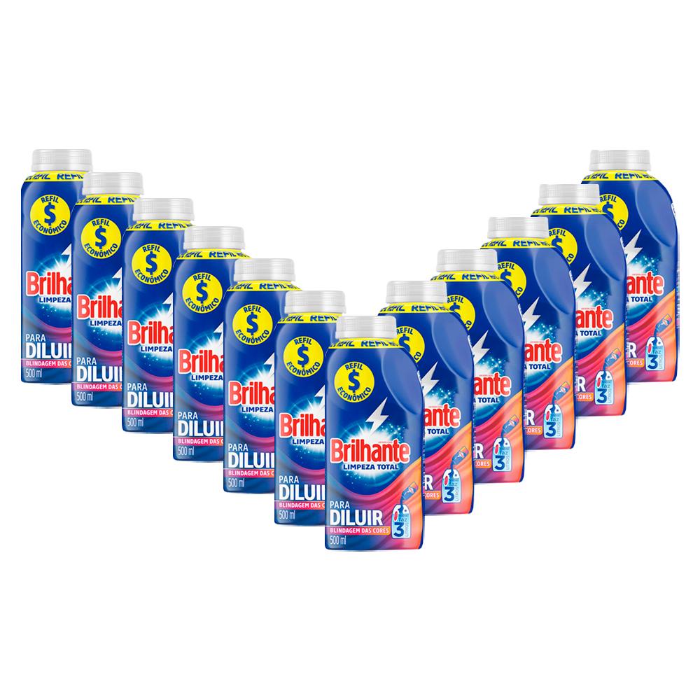 Kit 12 Refil Sabão Líquido Concentrado Brilhante Limpeza Total 500ml - Home & Living