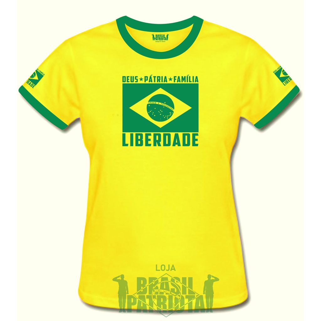 Camisa Bolsonaro Feminina Bandeira Deus, Pátria, Família, Liberdade!