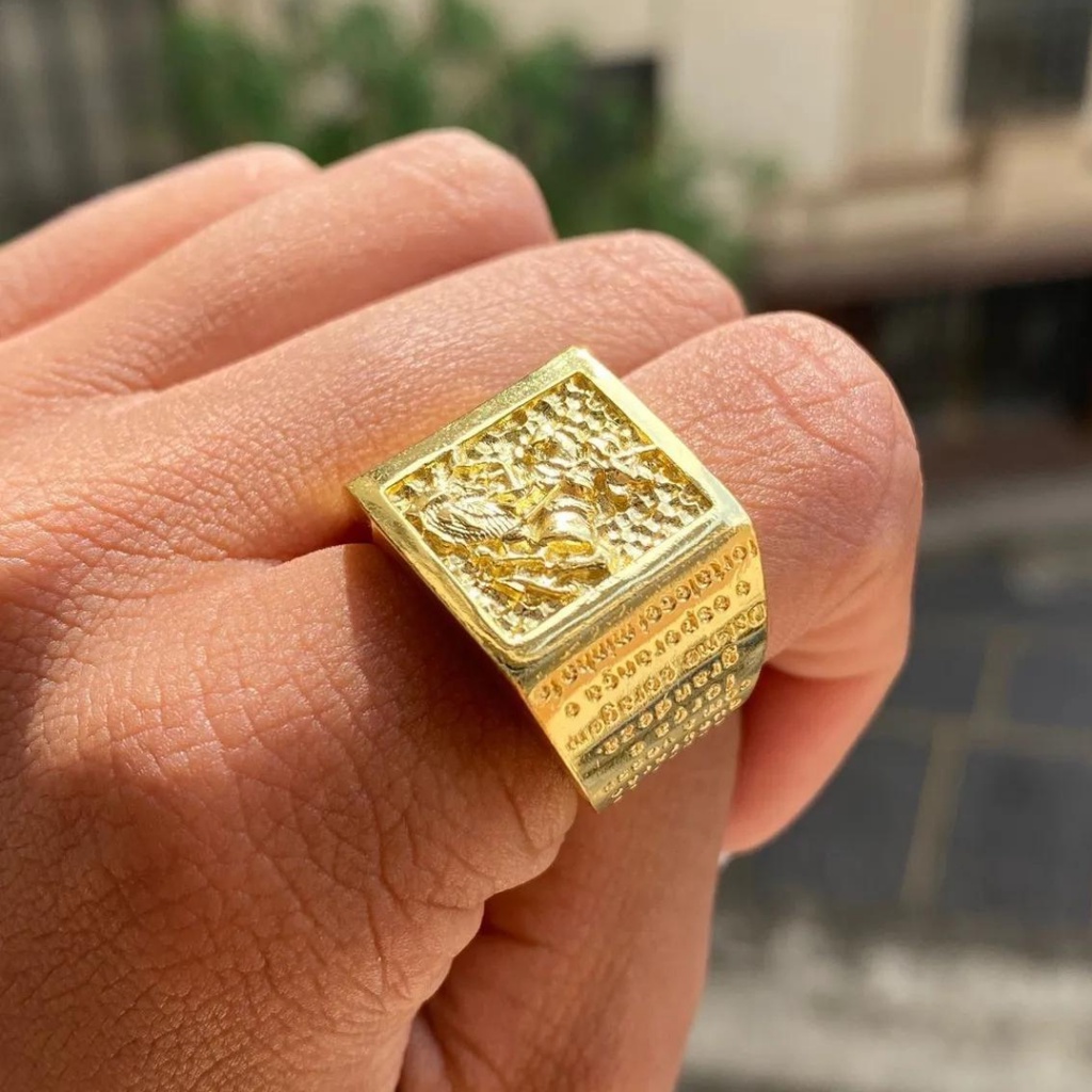 Anel Masculino De Ouro São Jorge Com Oração Banhado a Ouro 24k Anel De São Jorge Dedeira
